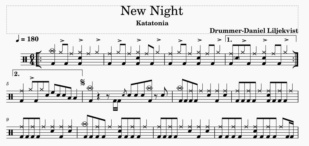 New Night - Katatonia - Full Drum Transcription / Drum Sheet Music - Andrew Bogert