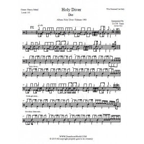 Holy Diver - Dio - Full Drum Transcription / Drum Sheet Music - DrumScoreWorld.com