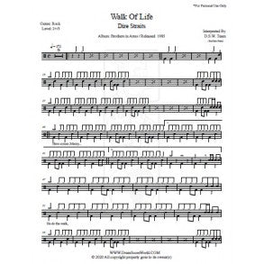 Walk of Life - Dire Straits - Full Drum Transcription / Drum Sheet Music - DrumScoreWorld.com