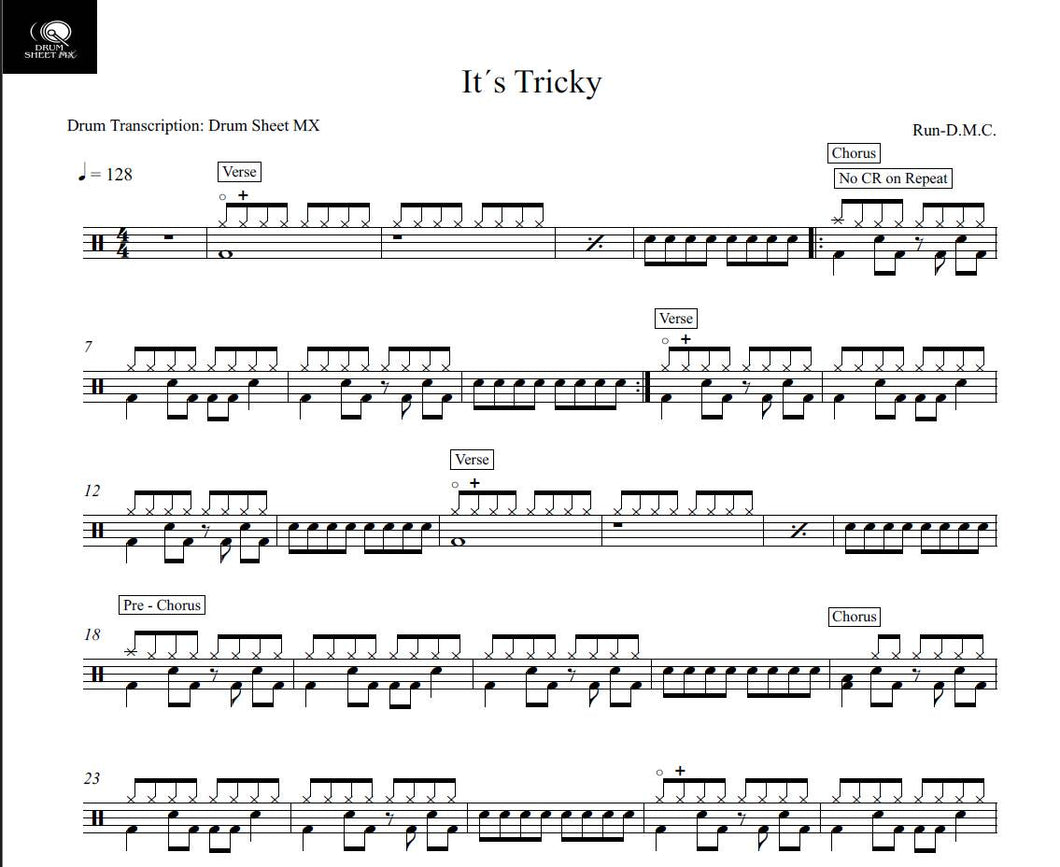 It's Tricky - Run DMC - Full Drum Transcription / Drum Sheet Music - Drum Sheet MX