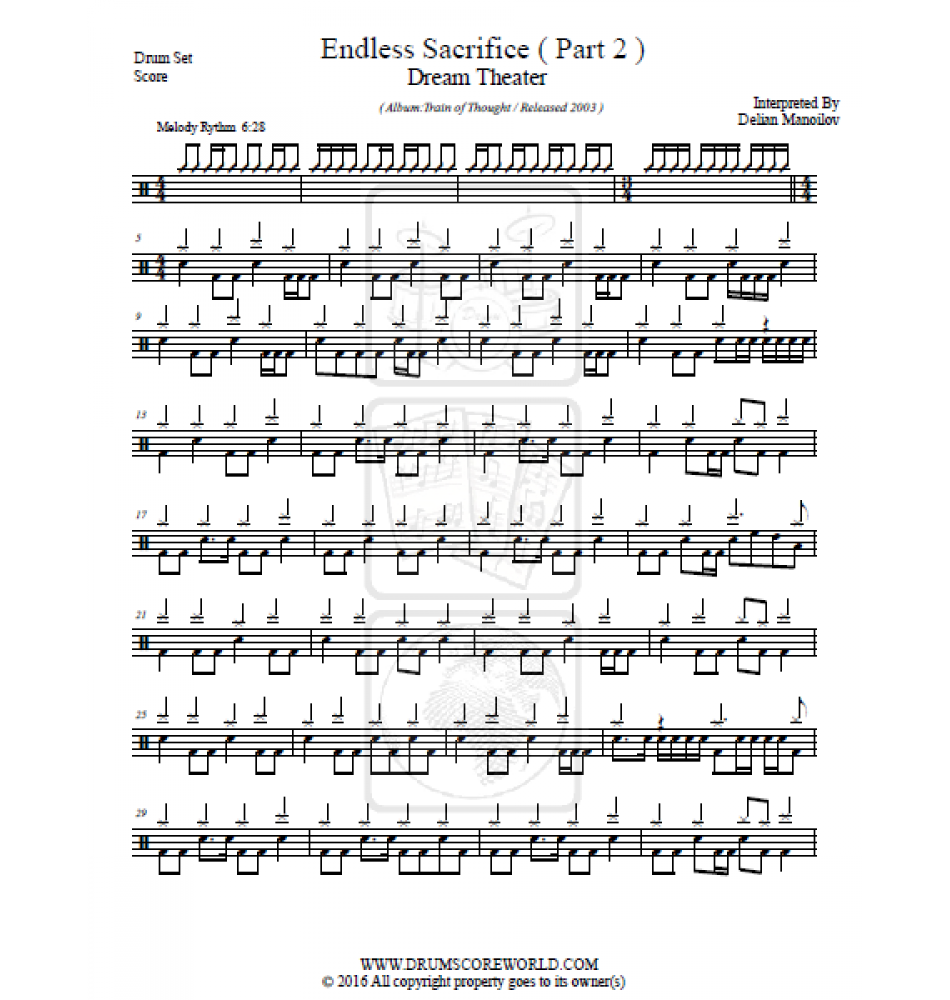 Endless Sacrifice (Part 2 ) - Dream Theater - Full Drum Transcription / Drum Sheet Music - DrumScoreWorld.com