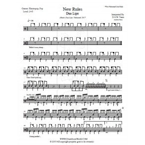 New Rules - Dua Lipa - Full Drum Transcription / Drum Sheet Music - DrumScoreWorld.com