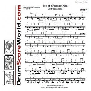 Son of a Preacher Man - Dusty Springfield - Full Drum Transcription / Drum Sheet Music - DrumScoreWorld.com