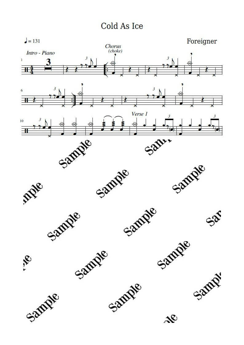 Cold As Ice - Foreigner - Full Drum Transcription / Drum Sheet Music - KiwiDrums