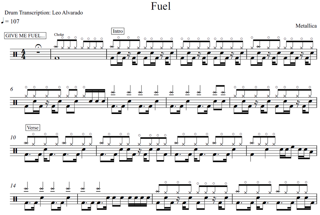 Fuel - Metallica - Full Drum Transcription / Drum Sheet Music - Leo Alvarado