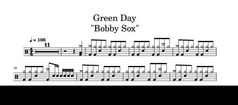 Bobby Sox - Green Day - Full Drum Transcription / Drum Sheet Music - DrumonDrummer