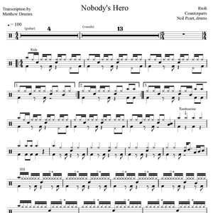 Nobody's Hero - Rush - Collection of Drum Transcriptions / Drum Sheet Music - Drumm Transcriptions