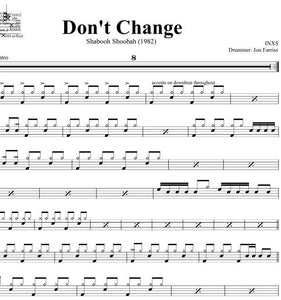 Don't Change - INXS - Full Drum Transcription / Drum Sheet Music - DrumSetSheetMusic.com