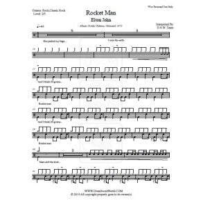 Rocket Man - Elton John - Full Drum Transcription / Drum Sheet Music - DrumScoreWorld.com