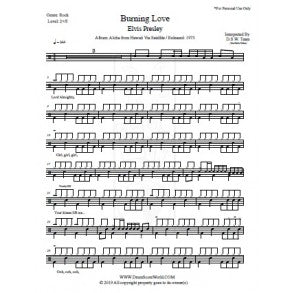 Burning Love - Elvis Presley - Full Drum Transcription / Drum Sheet Music - DrumScoreWorld.com