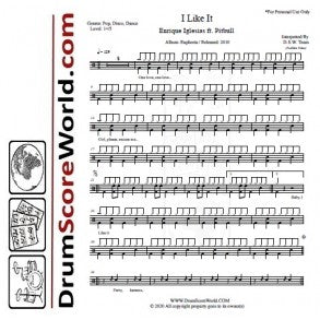 I Like It - Enrique Iglesias - Full Drum Transcription / Drum Sheet Music - DrumScoreWorld.com