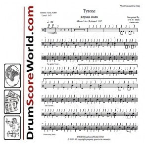 Tyrone - Erykah Badu - Full Drum Transcription / Drum Sheet Music - DrumScoreWorld.com