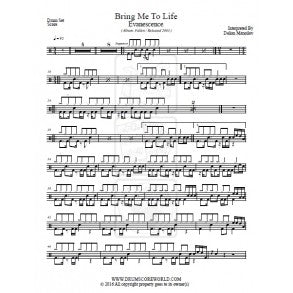Bring Me to Life - Evanescence - Full Drum Transcription / Drum Sheet Music - DrumScoreWorld.com