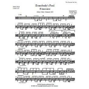 Everybody's Fool - Evanescence - Full Drum Transcription / Drum Sheet Music - DrumScoreWorld.com