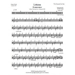 Lithium - Evanescence - Full Drum Transcription / Drum Sheet Music - DrumScoreWorld.com