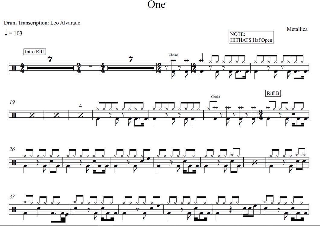One - Metallica - Full Drum Transcription / Drum Sheet Music - Leo Alvarado