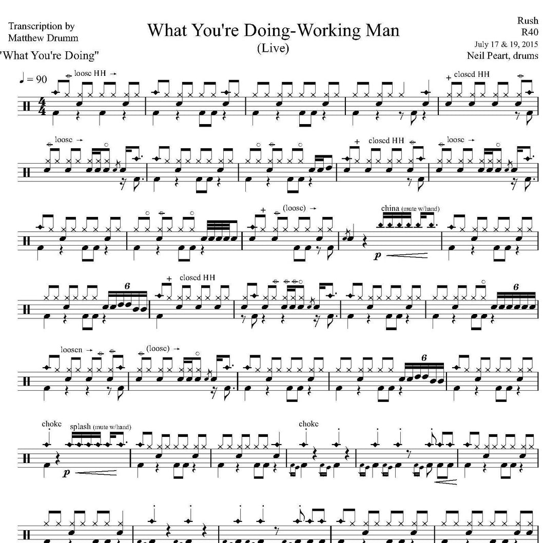What You're Doing & Working Man Medley (Live in Toronto 2015 from R40 Live) - Rush - Collection of Drum Transcriptions / Drum Sheet Music - Drumm Transcriptions