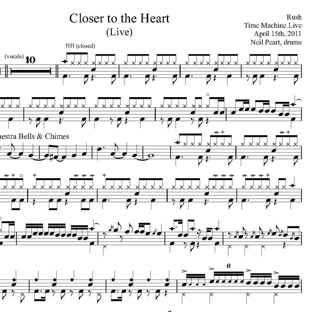 Closer to the Heart (Live from Time Machine 2011: Live in Cleveland) - Rush - Full Drum Transcription / Drum Sheet Music - Drumm Transcriptions
