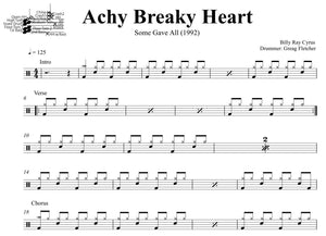 Achy Breaky Heart - Billy Ray Cyrus - Full Drum Transcription / Drum Sheet Music - DrumSetSheetMusic.com