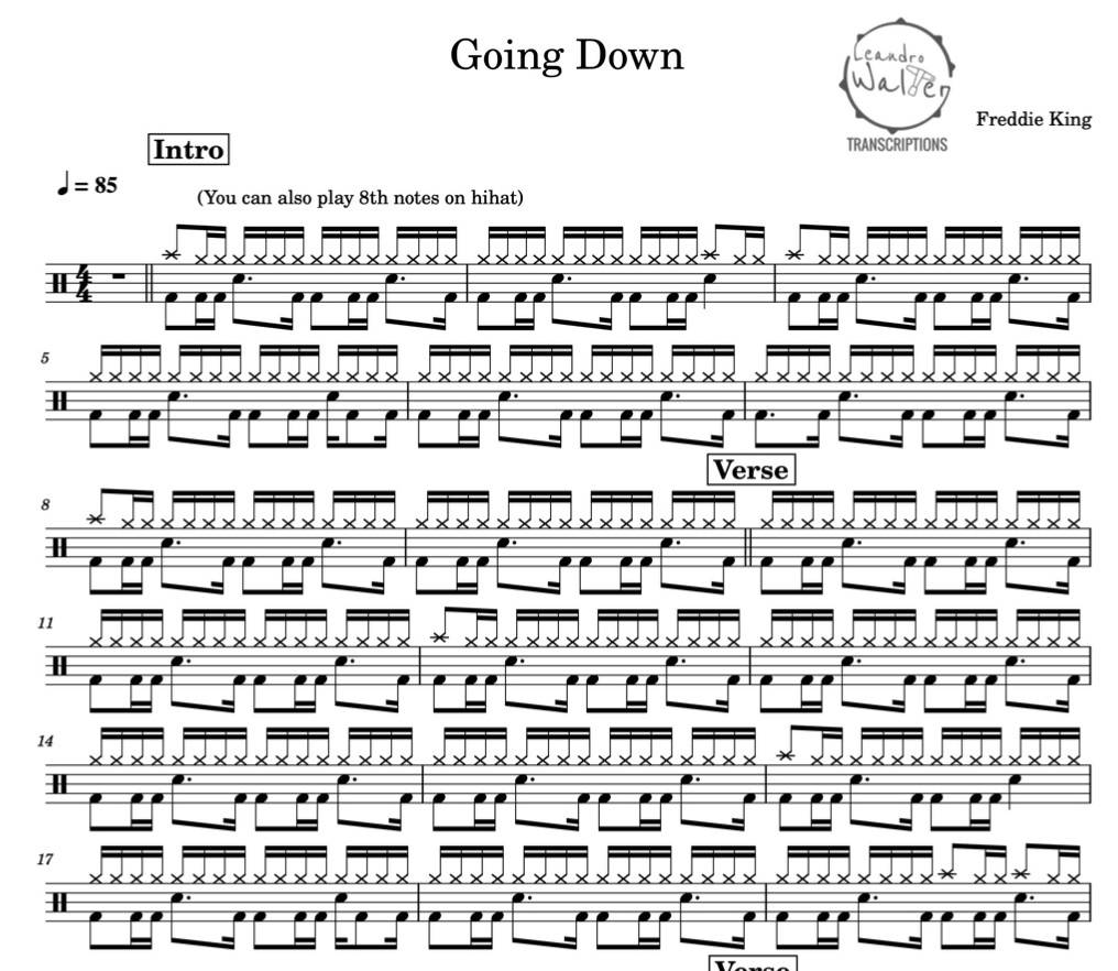 Going Down - Freddie King - Full Drum Transcription / Drum Sheet Music - Percunerds Transcriptions
