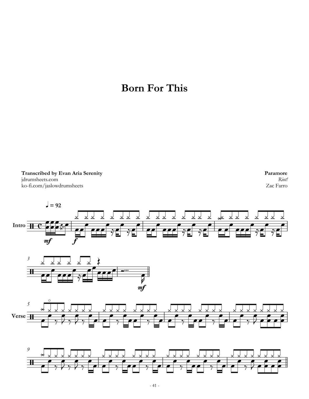 Born for This - Paramore - Full Drum Transcription / Drum Sheet Music - Jaslow Drum Sheets