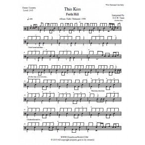 This Kiss - Faith Hill - Full Drum Transcription / Drum Sheet Music - DrumScoreWorld.com