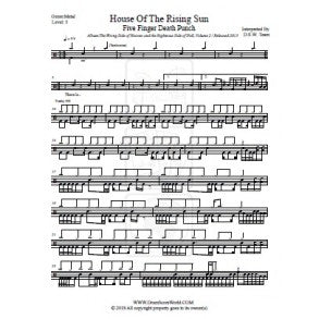 House of the Rising Sun - Five Finger Death Punch - Full Drum Transcription / Drum Sheet Music - DrumScoreWorld.com