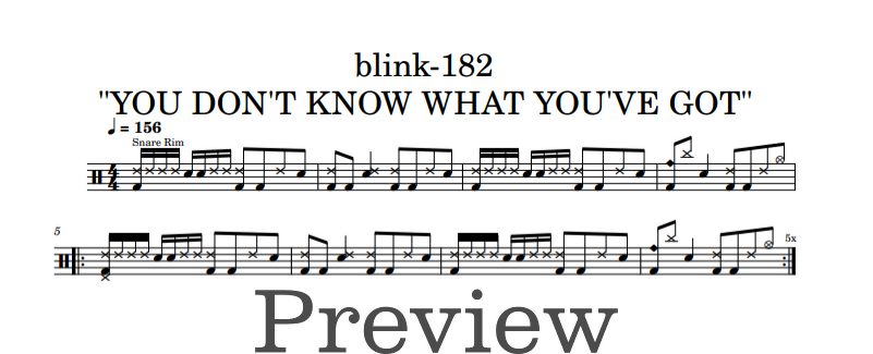 You Don't Know What You've Got - Blink 182 - Full Drum Transcription / Drum Sheet Music - DrumonDrummer