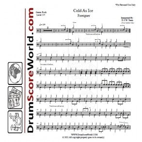 Cold As Ice - Foreigner - Full Drum Transcription / Drum Sheet Music - DrumScoreWorld.com