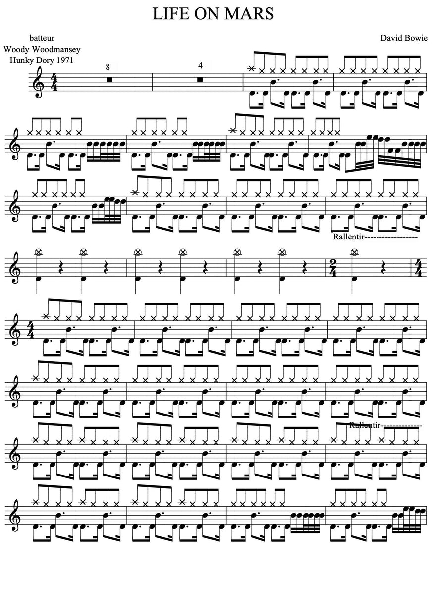 Life on Mars - David Bowie - Drum Sheet Music - Rossoni – DrumSetSheetMusic