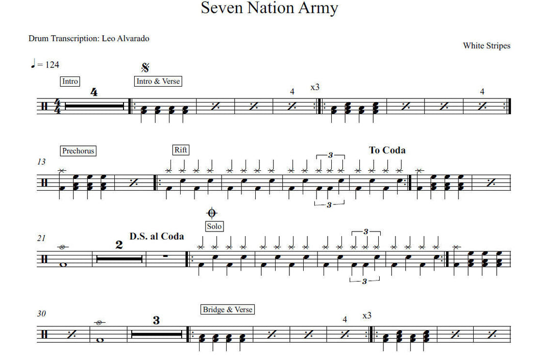 Seven Nation Army - The White Stripes - Full Drum Transcription / Drum Sheet Music - Leo Alvarado