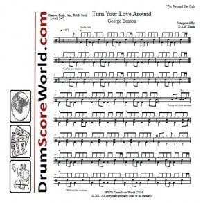 Turn Your Love Around - George Benson - Full Drum Transcription / Drum Sheet Music - DrumScoreWorld.com