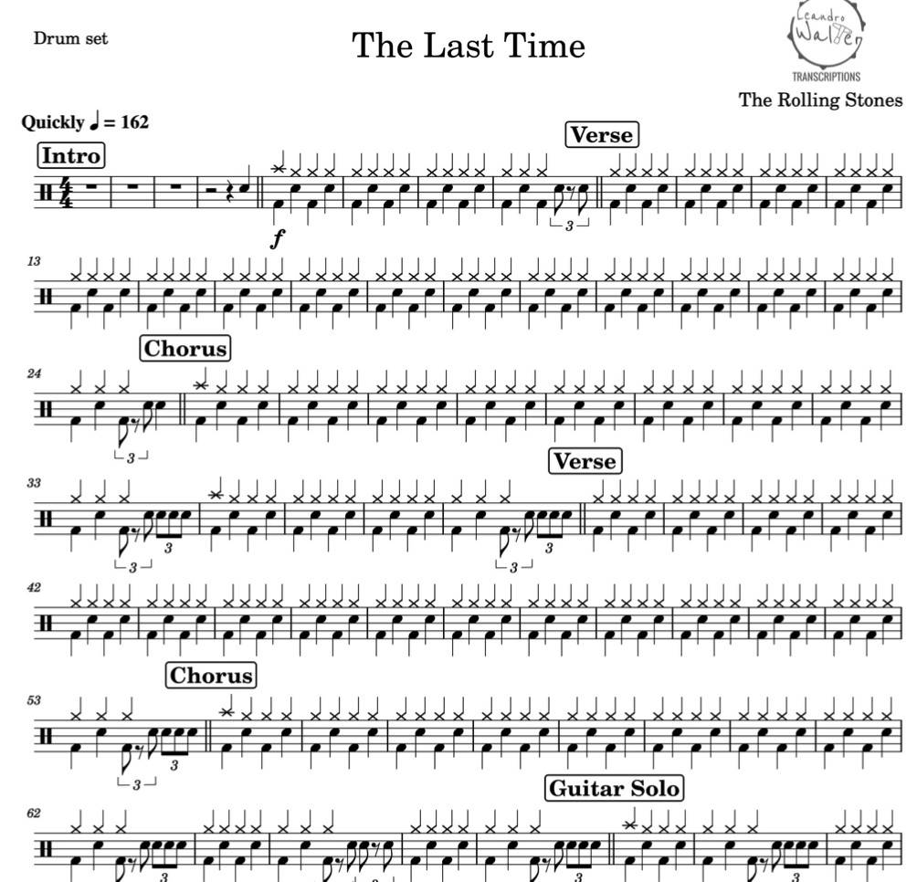 The Last Time - The Rolling Stones - Full Drum Transcription / Drum Sheet Music - Percunerds Transcriptions