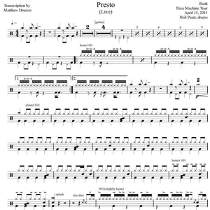 Presto (Live from Time Machine 2011: Live in Cleveland) - Rush - Full Drum Transcription / Drum Sheet Music - Drumm Transcriptions