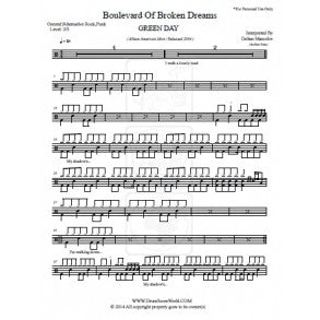 Boulevard of Broken Dreams - Green Day - Full Drum Transcription / Drum Sheet Music - DrumScoreWorld.com