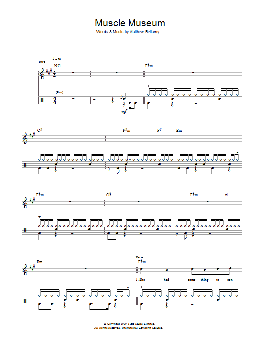 Muscle Museum - Muse - Full Drum Transcription / Drum Sheet Music - SheetMusicDirect D