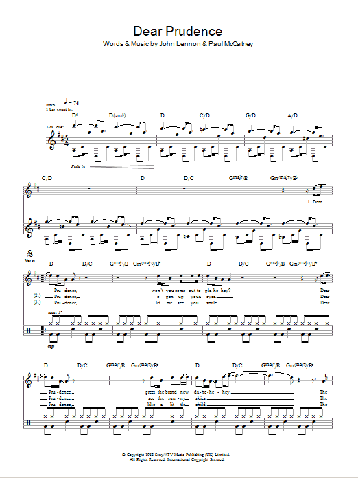 Dear Prudence - The Beatles - Full Drum Transcription / Drum Sheet Music - SheetMusicDirect D