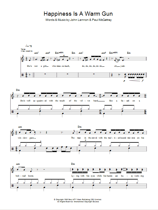 Happiness Is a Warm Gun - The Beatles - Full Drum Transcription / Drum Sheet Music - SheetMusicDirect D