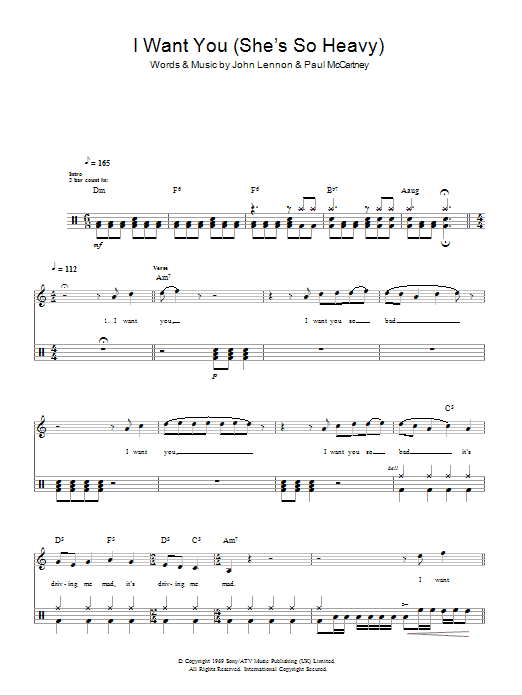 I Want You (She's so Heavy) - The Beatles - Full Drum Transcription / Drum Sheet Music - SheetMusicDirect D