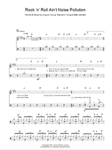 Rock and Roll Ain't Noise Pollution - AC/DC - Full Drum Transcription / Drum Sheet Music - SheetMusicDirect D