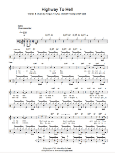 Highway to Hell - AC/DC - Full Drum Transcription / Drum Sheet Music - SheetMusicDirect D102266