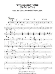 For Those About to Rock (We Salute You) - AC/DC - Full Drum Transcription / Drum Sheet Music - SheetMusicDirect D