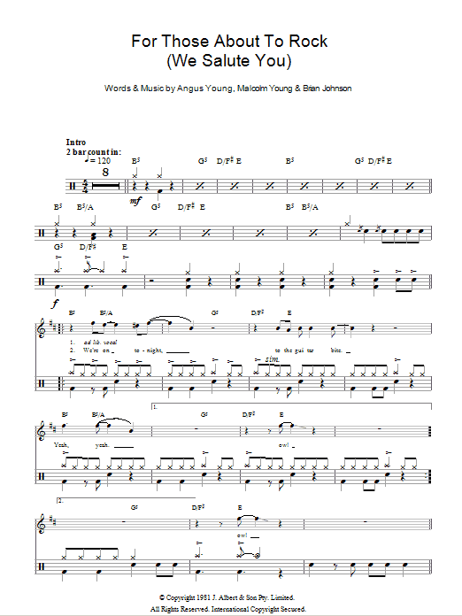 For Those About to Rock (We Salute You) - AC/DC - Full Drum Transcription / Drum Sheet Music - SheetMusicDirect D