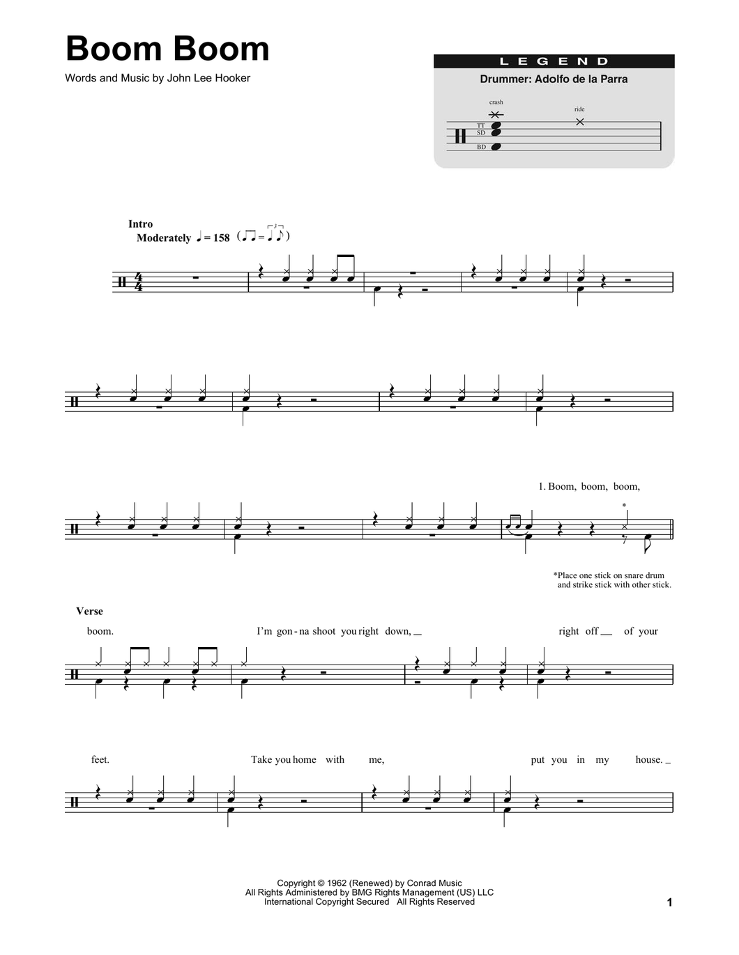 Boom Boom - John Lee Hooker - Full Drum Transcription / Drum Sheet Music - SheetMusicDirect DT