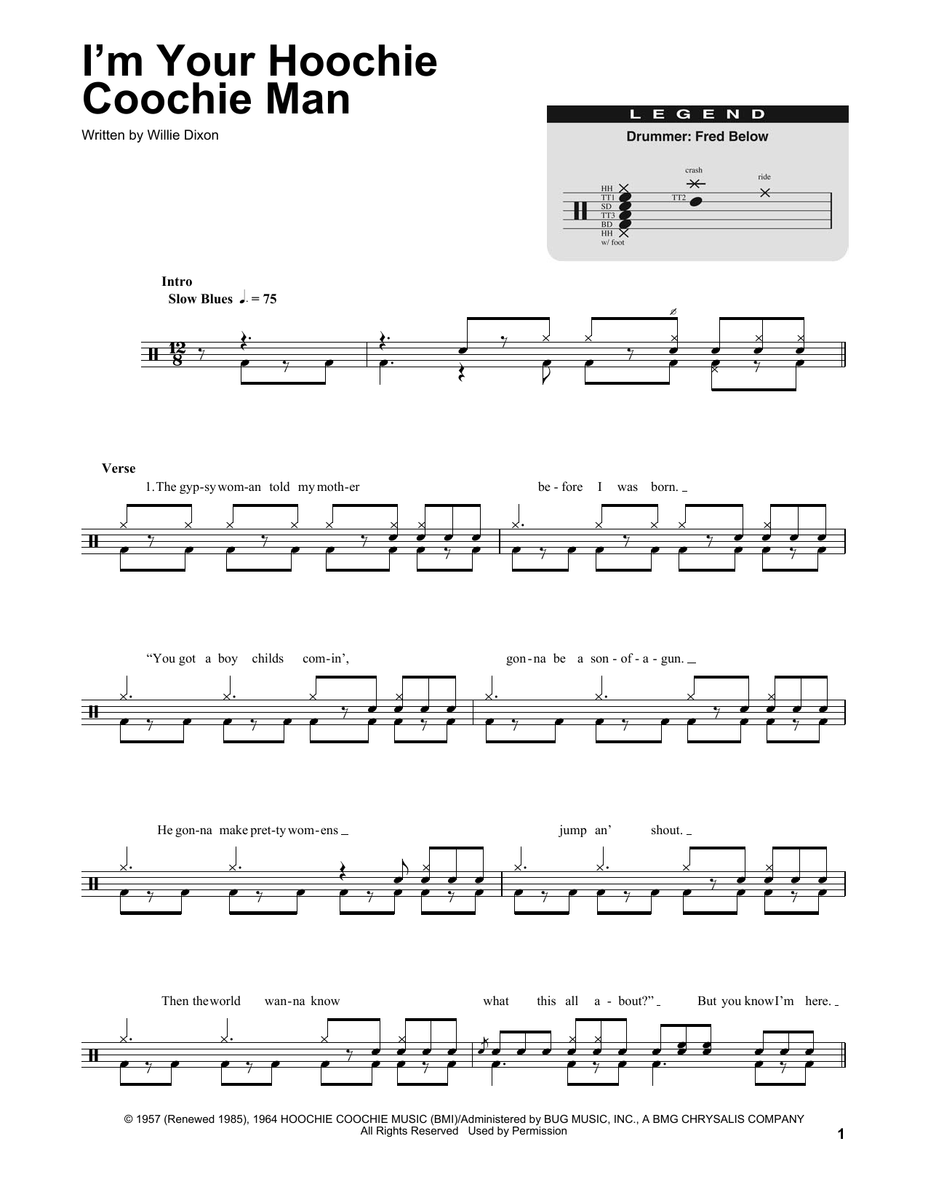I'm Your Hoochie Coochie Man Muddy Waters Drum Sheet Music