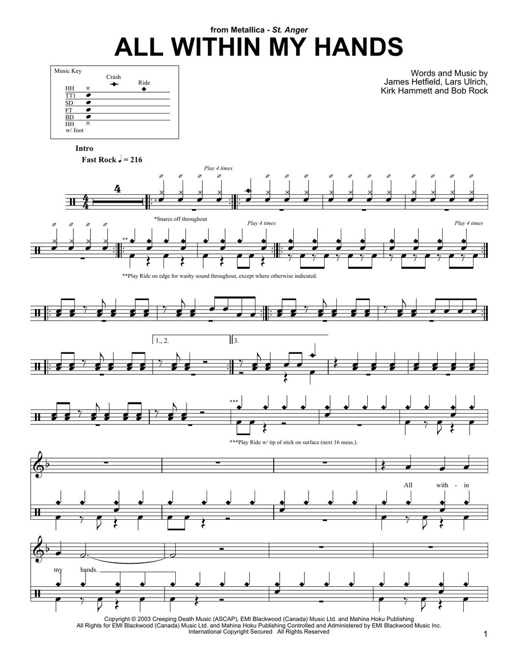 All Within My Hands - Metallica - Full Drum Transcription / Drum Sheet Music - SheetMusicDirect DT