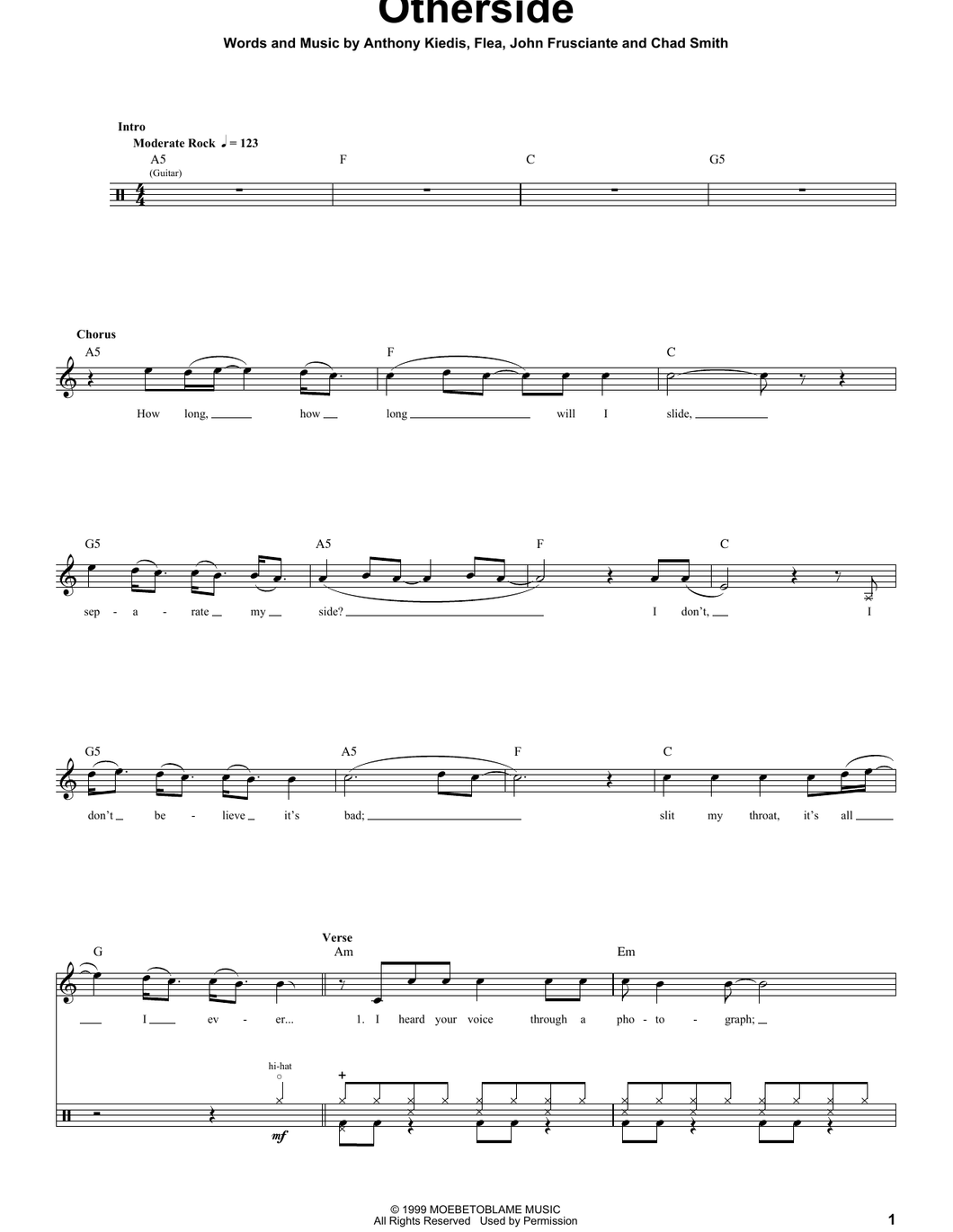 Otherside - Red Hot Chili Peppers - Full Drum Transcription / Drum Sheet Music - SheetMusicDirect DT