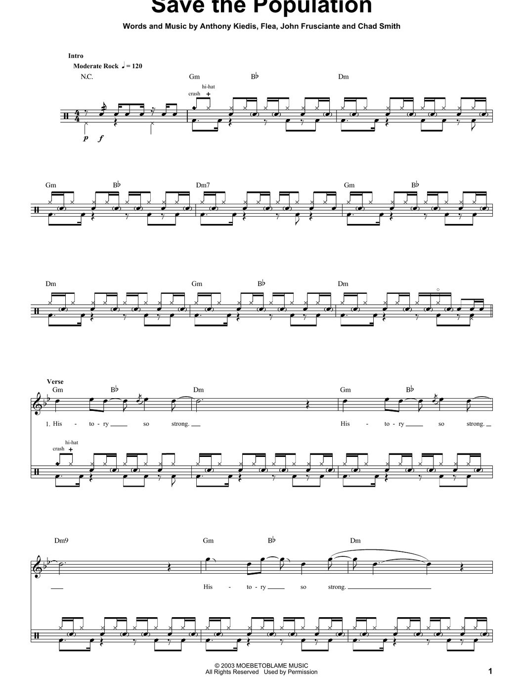 Save the Population - Red Hot Chili Peppers - Full Drum Transcription / Drum Sheet Music - SheetMusicDirect DT