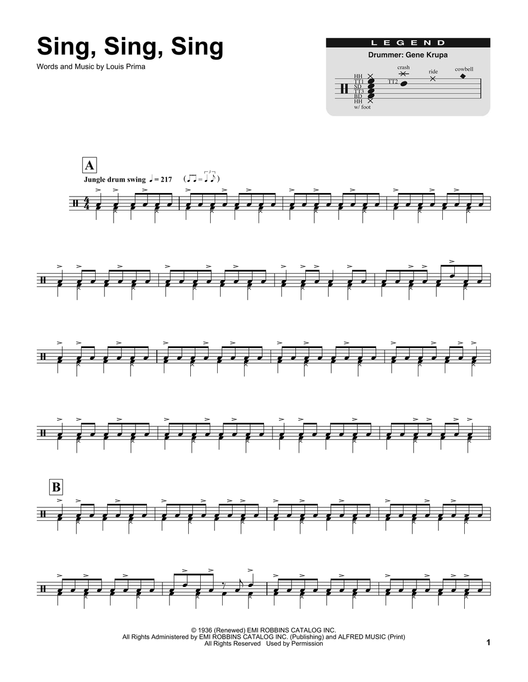 Sing, Sing, Sing - Benny Goodman and His Orchestra - Full Drum Transcription / Drum Sheet Music - SheetMusicDirect DT195444