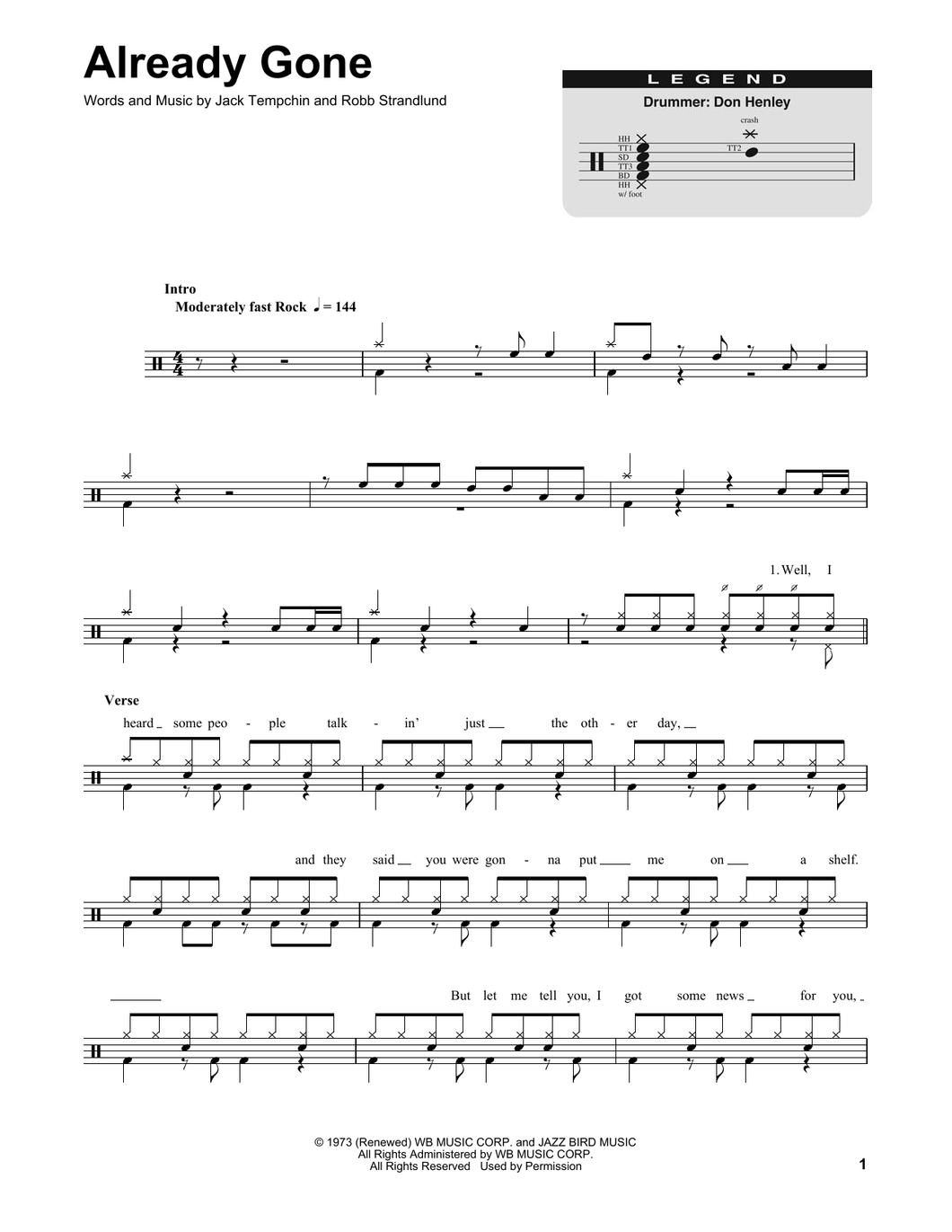 Already Gone - Eagles - Full Drum Transcription / Drum Sheet Music - SheetMusicDirect DT